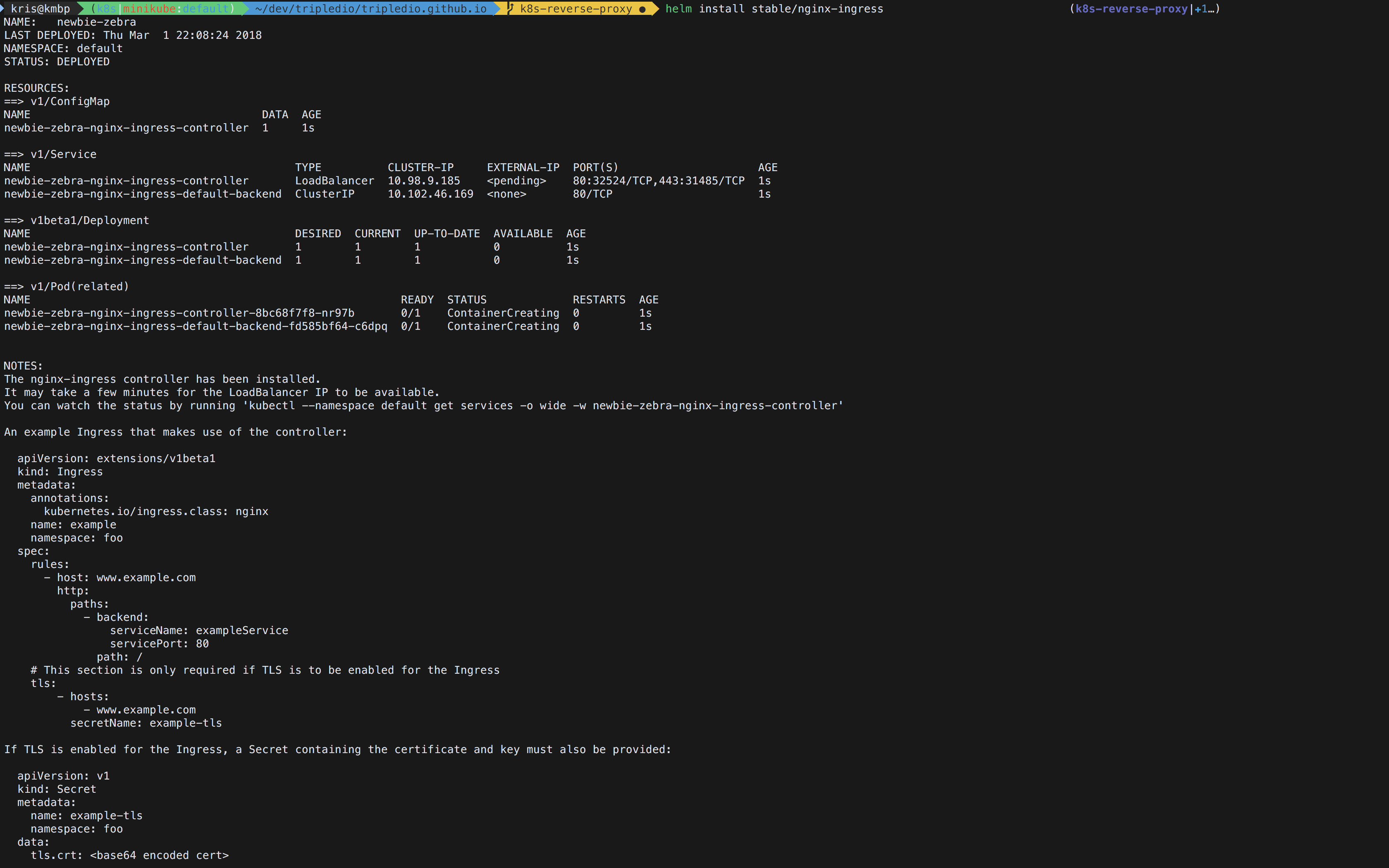 Helm installation output